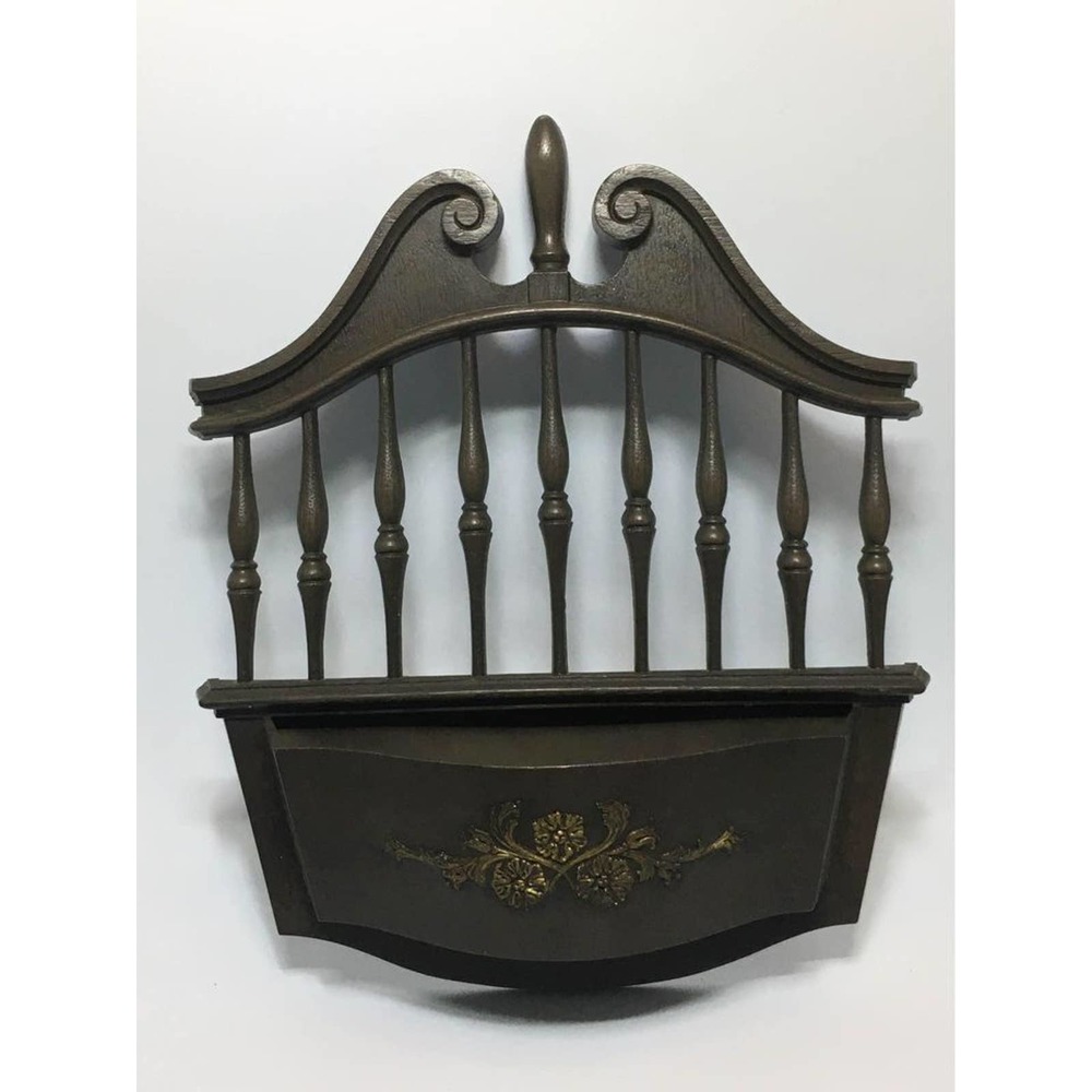 Wall Pocket Mail Holder Faux Wood Vintage 70s Plastic Post Scroll Homco 16x13